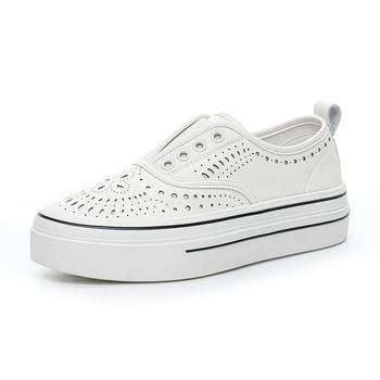 Loaferi femei albi BRYX, toamnă 2025 - vârf rotund, talpă groasă, pantofi sport casual