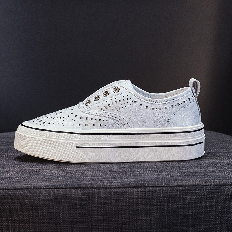 Loaferi femei albi BRYX, toamnă 2025 - vârf rotund, talpă groasă, pantofi sport casual