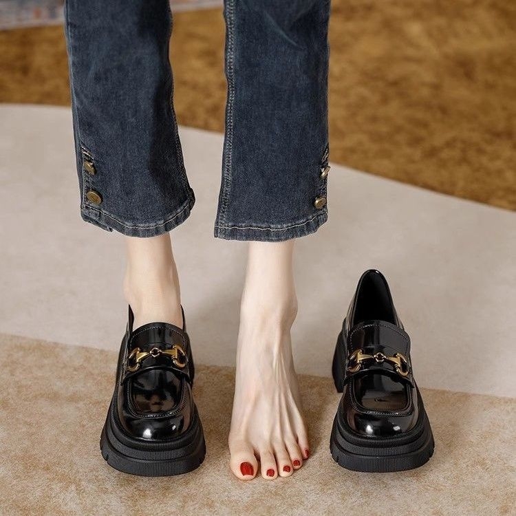 Ženske loafers od prave kože s debelom potplatom, fleece podstavom, britanski stil, slip-on cipele
