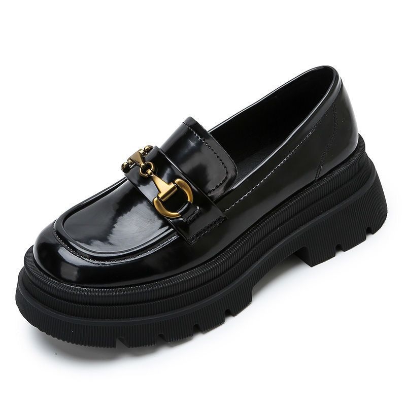 Ženske loafers od prave kože s debelom potplatom, fleece podstavom, britanski stil, slip-on cipele
