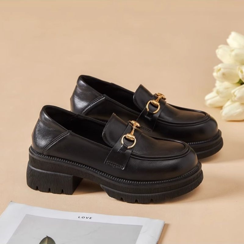 Ženske loafers od prave kože s debelom potplatom, fleece podstavom, britanski stil, slip-on cipele