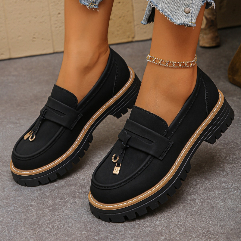 Női platformos loaferek nagy méretekhez, all-season brit stílusú slip-on, PU felsőrész, gumírozott talp