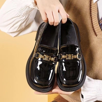 Loafers din piele moale pentru femei, stil britanic, talpă din cauciuc antiderapant, toc mic.
