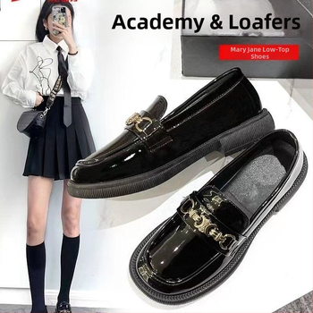 Loafers din piele moale pentru femei, stil britanic, talpă din cauciuc antiderapant, toc mic.