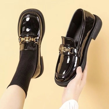 Loafers din piele moale pentru femei, stil britanic, talpă din cauciuc antiderapant, toc mic.