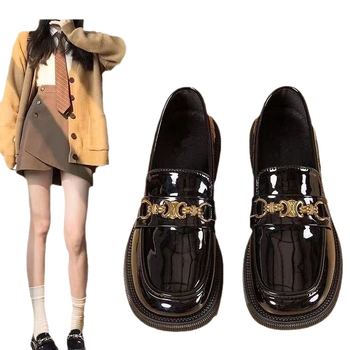 Loafers din piele moale pentru femei, stil britanic, talpă din cauciuc antiderapant, toc mic.