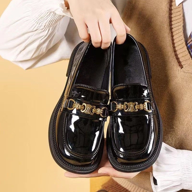 Loafers din piele moale pentru femei, stil britanic, talpă din cauciuc antiderapant, toc mic.
