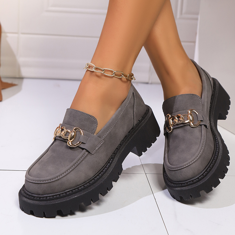 Női brit stílusú loaferek vastag talppal, slip-on, kerek orrú, 2026 tavasz