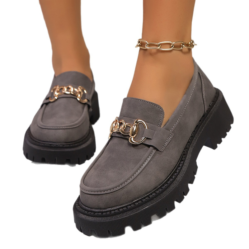 Női brit stílusú loaferek vastag talppal, slip-on, kerek orrú, 2026 tavasz