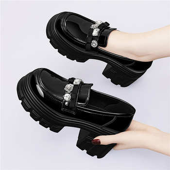Golden Rabbit ženske loaferice s debelim potplatom, jesen 2025, crne, britanski stil, minimalističke svakodnevne cipele