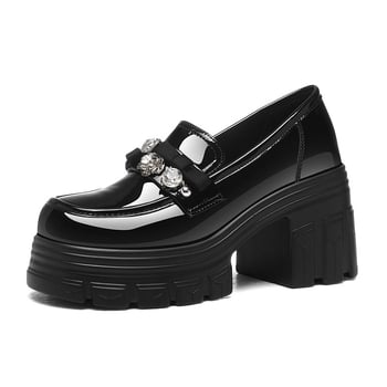 Golden Rabbit ženske loaferice s debelim potplatom, jesen 2025, crne, britanski stil, minimalističke svakodnevne cipele