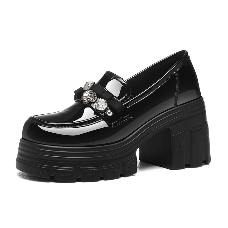 Golden Rabbit ženske loaferice s debelim potplatom, jesen 2025, crne, britanski stil, minimalističke svakodnevne cipele