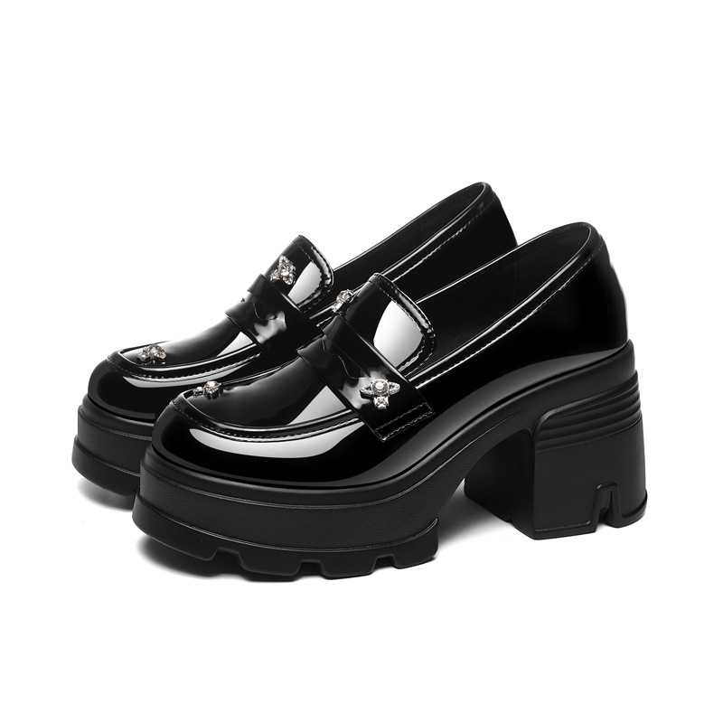 Γυναικείοι loafers με φαρδιά σόλα και πλατφόρμα, βρετανικού στυλ, slip-on παπούτσια