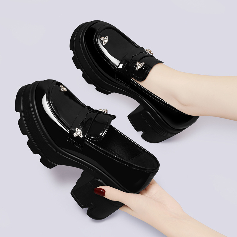 Γυναικείοι loafers με φαρδιά σόλα και πλατφόρμα, βρετανικού στυλ, slip-on παπούτσια