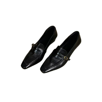 Νέο στυλ 2026 γαλλικού στιλ γυναικείοις loafers με τετράγωνη μύτη και φαρδύ τακούνι, μαύρες, 3 cm, κατάλληλες για καθημερινή χρήση