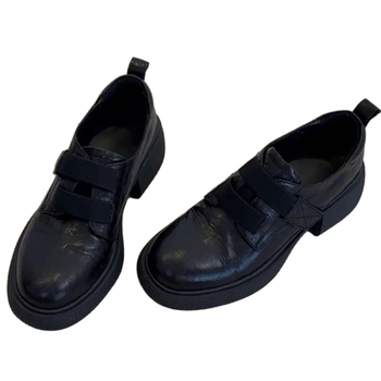 Női Velcro-s loaferek, retro brit stílusban, puha bőrből, vastag talppal és középmagas sarokkal