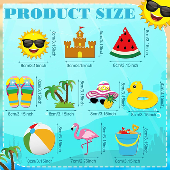 Sada 20 drevených visiacich ozdô pre letnú výzdobu stromu — motívy Hawaii, pláž, melón, slnečná čiapka a slnečné okuliare na párty dekoráciu