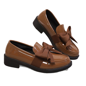 Női loaferek masnival, brit-stílusú, vastag sarok, slip-on bőrcipő, ősz 2025