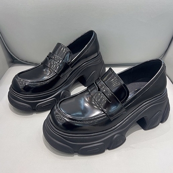 Női vastag talpú loaferek beépített magassággal, Mary Jane slip-on cipő