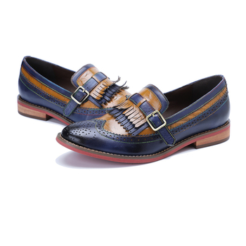 Loafers dama cu ciucuri și blocuri de culoare, partea superioară din piele de capră, confortabile pentru purtare zilnică, primăvară-vară 2024