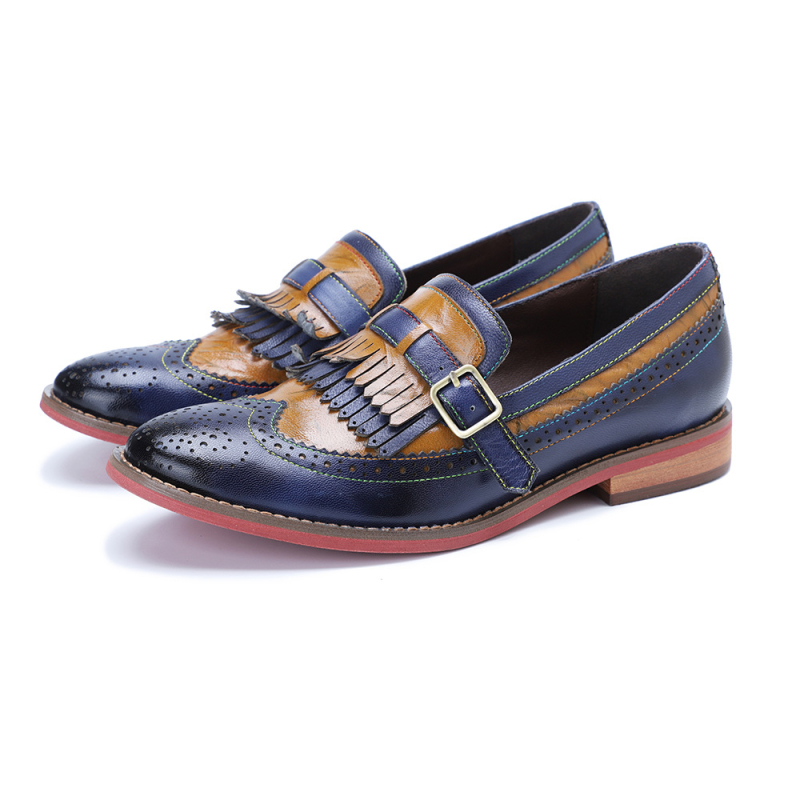 Loafers dama cu ciucuri și blocuri de culoare, partea superioară din piele de capră, confortabile pentru purtare zilnică, primăvară-vară 2024