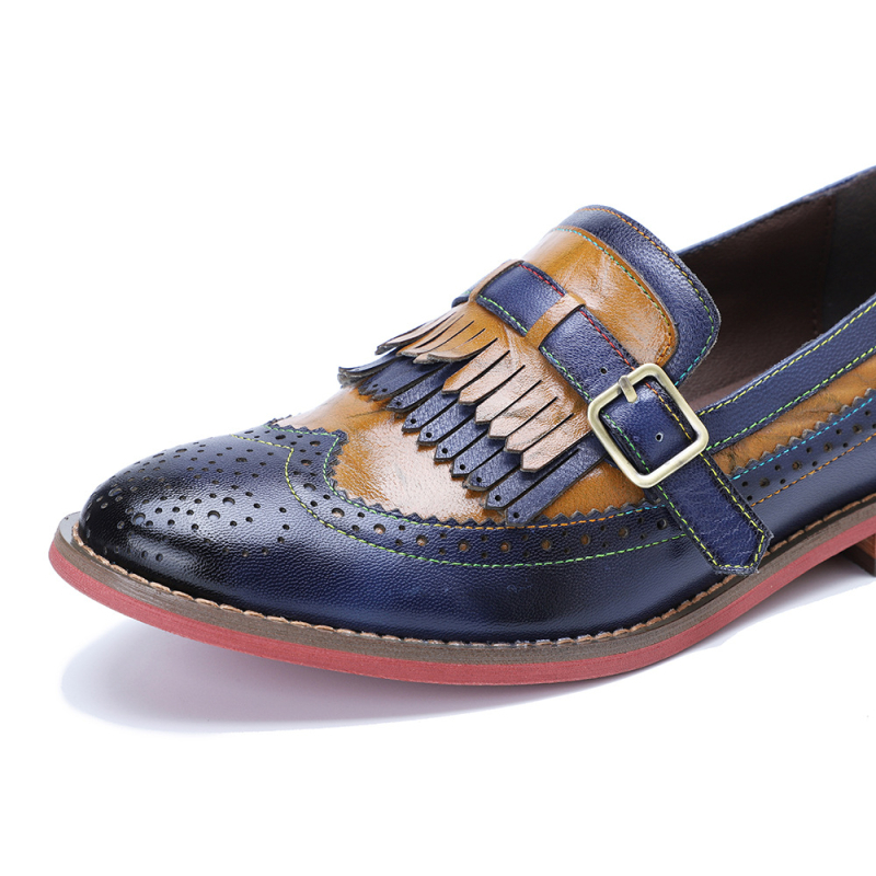 Loafers dama cu ciucuri și blocuri de culoare, partea superioară din piele de capră, confortabile pentru purtare zilnică, primăvară-vară 2024
