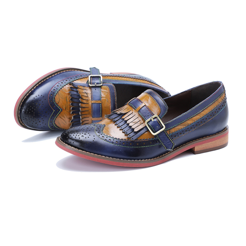 Loafers dama cu ciucuri și blocuri de culoare, partea superioară din piele de capră, confortabile pentru purtare zilnică, primăvară-vară 2024