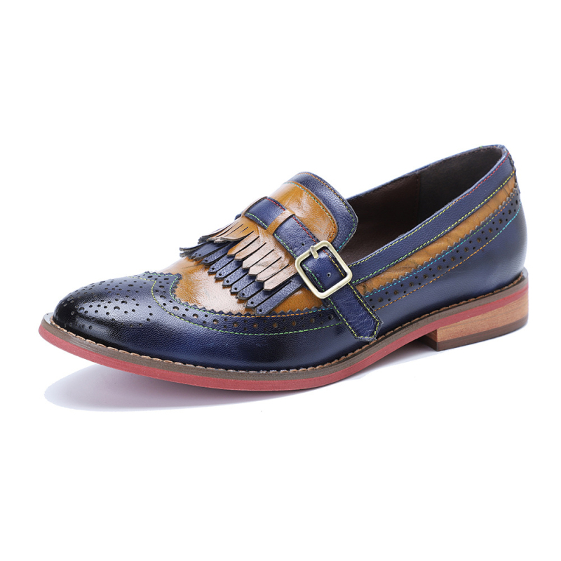 Loafers dama cu ciucuri și blocuri de culoare, partea superioară din piele de capră, confortabile pentru purtare zilnică, primăvară-vară 2024