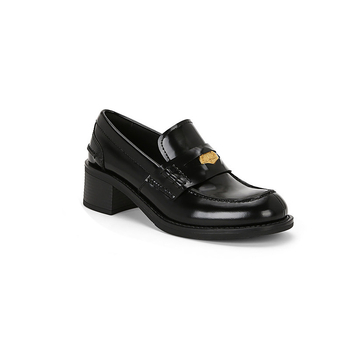 Loafers din piele pentru femei, cu monedă aurie în stil Miu, design britanic, toc gros