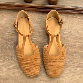 Ženske retro tkanine rimske sandale s kvadratnim nosom i debelim petom, Mary Jane stil, 2025