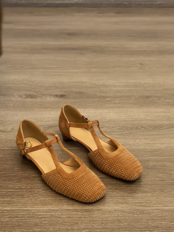 Ženske retro tkanine rimske sandale s kvadratnim nosom i debelim petom, Mary Jane stil, 2025