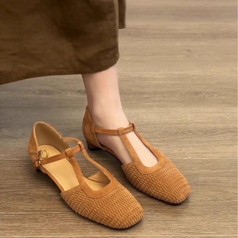 Ženske retro tkanine rimske sandale s kvadratnim nosom i debelim petom, Mary Jane stil, 2025