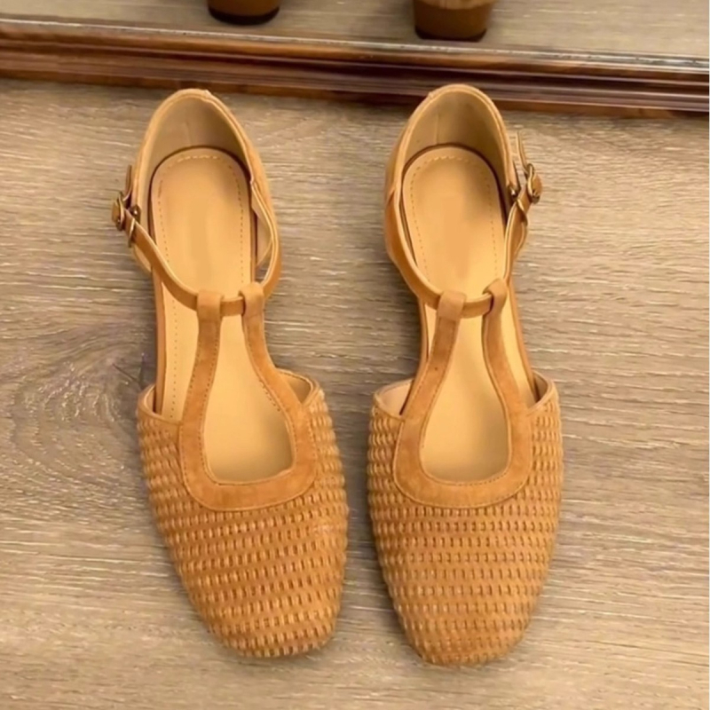 Ženske retro tkanine rimske sandale s kvadratnim nosom i debelim petom, Mary Jane stil, 2025