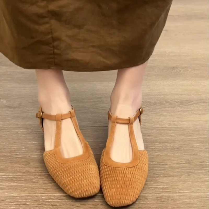 Ženske retro tkanine rimske sandale s kvadratnim nosom i debelim petom, Mary Jane stil, 2025