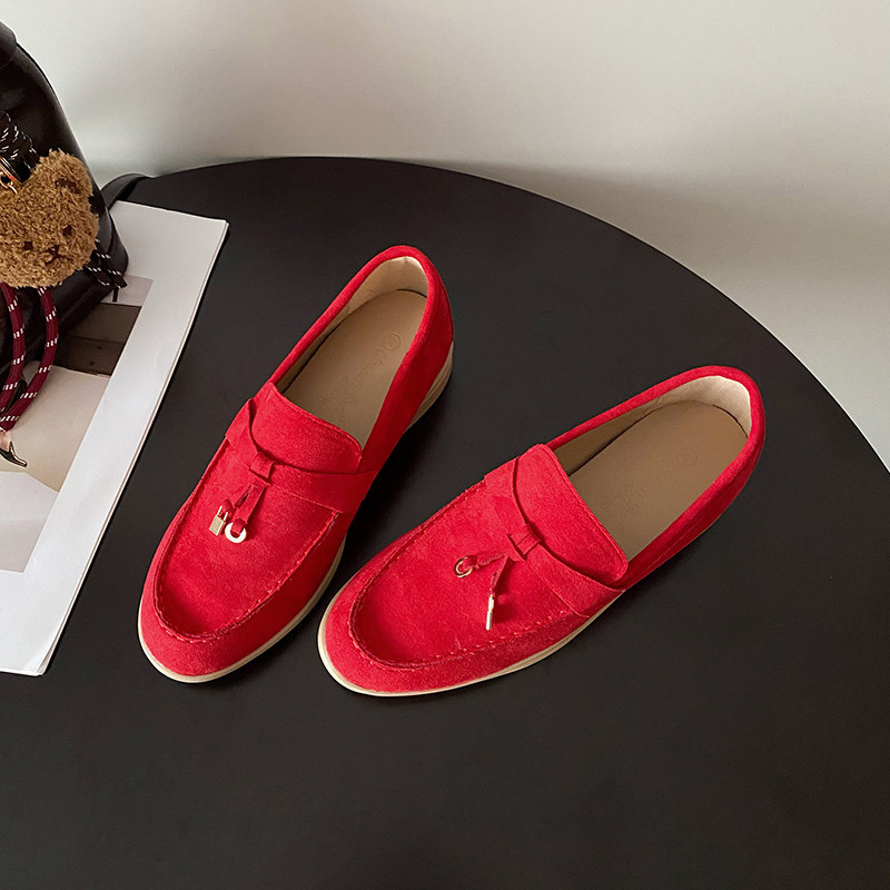 Női magasságot növelő bojtos csatos loafers, slip-on, valódi bőr, puha talp, régi pénz stílus