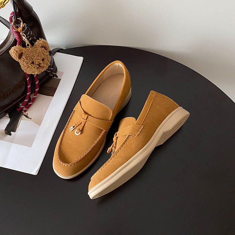 Női magasságot növelő bojtos csatos loafers, slip-on, valódi bőr, puha talp, régi pénz stílus