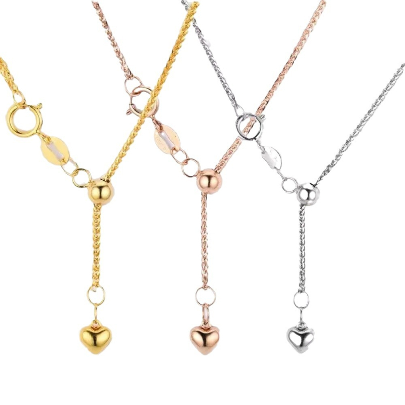 Bakreni kolijer s pozlaćenim završetkom, srcolni motiv, stil Chopard lanca, višeslojni, podesiva duljina 41–50 cm, bez privjeska, ženski lagani luksuz