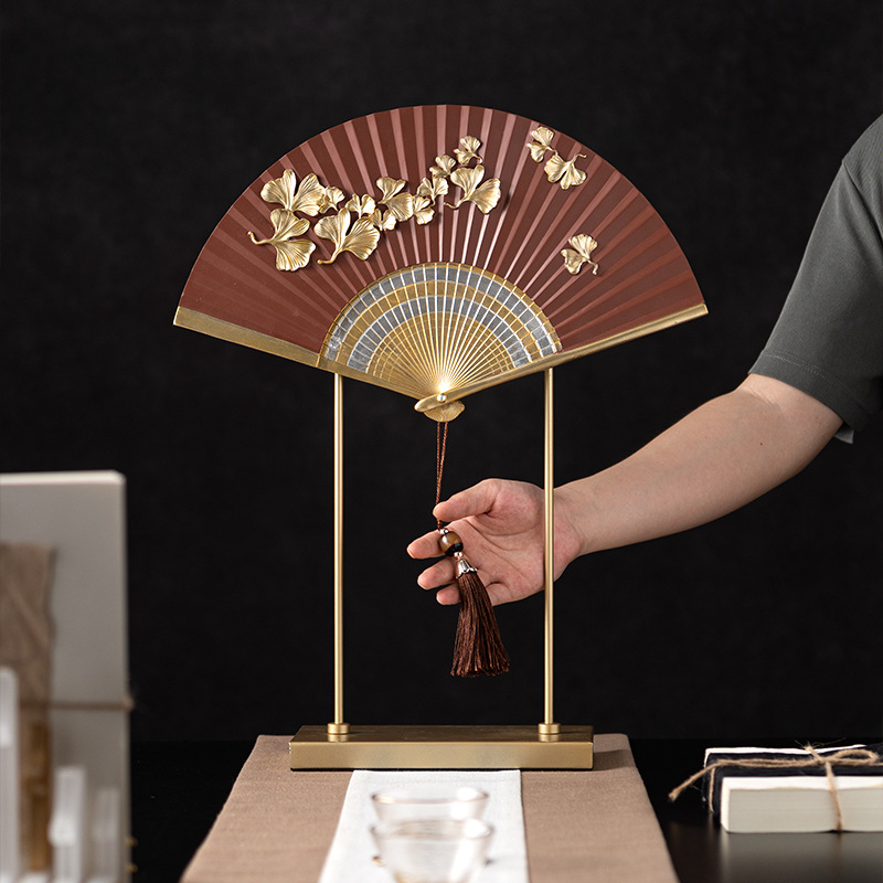Čínske zen inšpirované dekoratívne dielo v tvare ventilátora, luxusná dekorácia do obývačky, vstupnej haly a čajovne, estetika dinastie Song