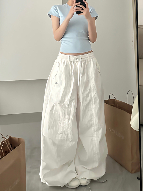 Bijele ženske cargo hlače – lagane, brzo sušeće sportske hlače širokog kroja za džez ples