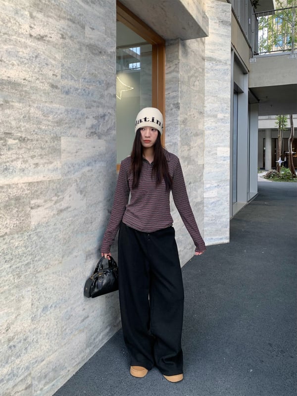 Yuyi ženske casual hlače s kopčama, široke nogavice, drapiran struk, korejski stil, jesen-zima 2025, model C517