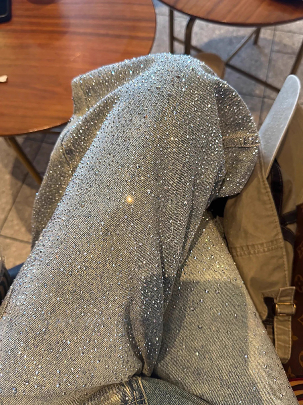 Ženske široke traperice s rhinestones u dizajnu zvjezdadanog neba, jesenska kolekcija, opuštena silueta, denim