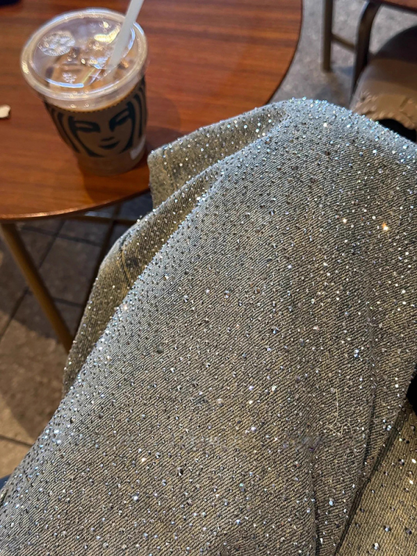 Ženske široke traperice s rhinestones u dizajnu zvjezdadanog neba, jesenska kolekcija, opuštena silueta, denim