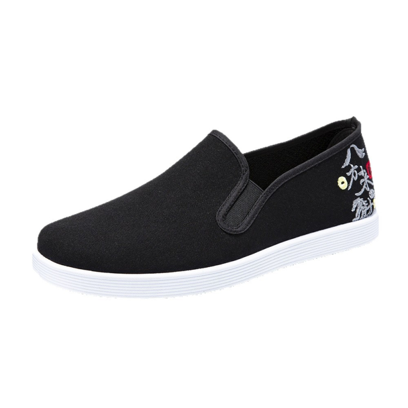 Férfi vászoncipő Pekingi ősi stílusban, hímzéssel, lélegző, puha talpú slip-on casual cipő tavaszra és őszre