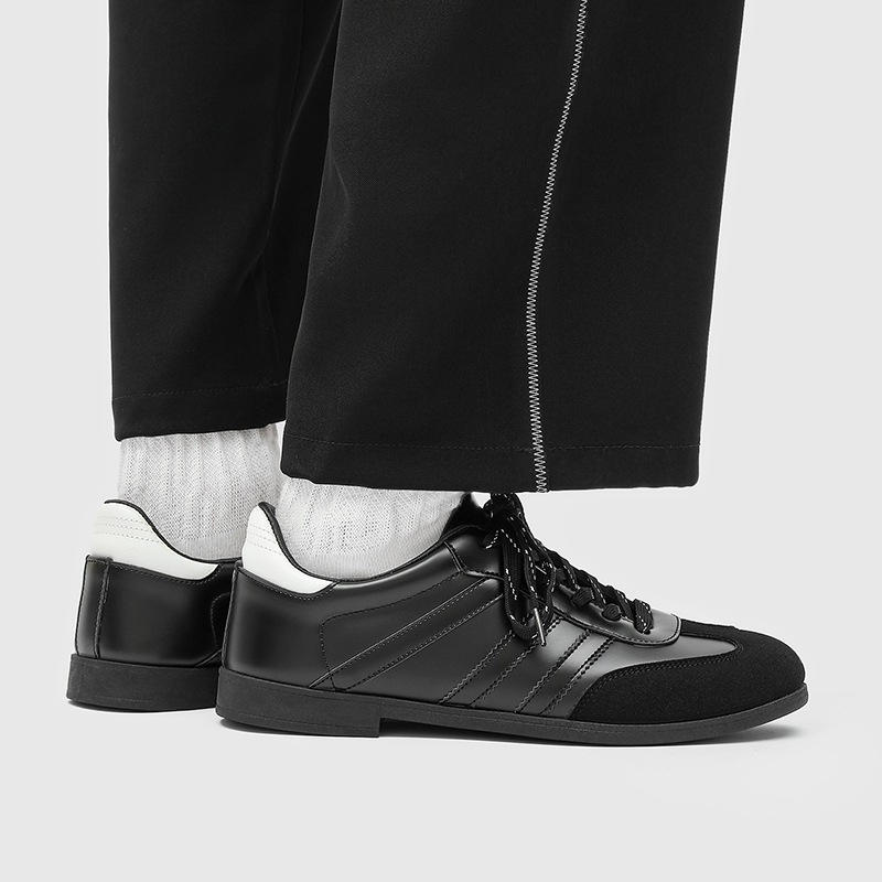 Muške tenisice za trening, sjajne crne, svestrane tenisice, kožne svakodnevne cipele, britanski retro gradski stil, model A-8