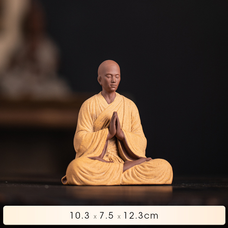 Ručne vyrobená keramická figura Zen mnícha pre domov, čínske zen štýl, doplnok do obývačky alebo čajovne