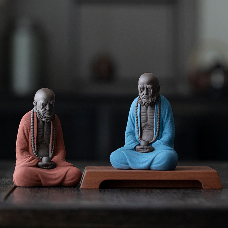 Ručne vyrobená čajová ozdoba z fialovej hliny Bodhidharma, stolová dekorácia pre čajovú ceremóniu, podložka na viečko