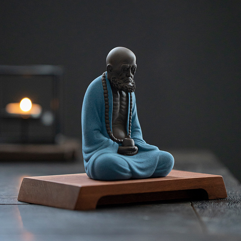Ručne vyrobená čajová ozdoba z fialovej hliny Bodhidharma, stolová dekorácia pre čajovú ceremóniu, podložka na viečko