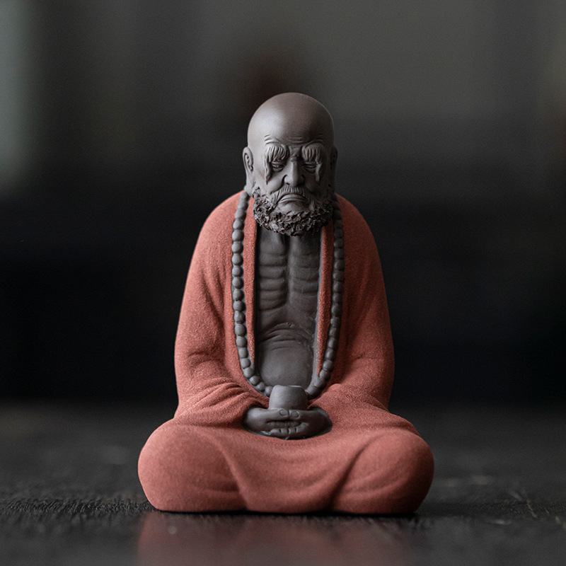 Ručne vyrobená čajová ozdoba z fialovej hliny Bodhidharma, stolová dekorácia pre čajovú ceremóniu, podložka na viečko