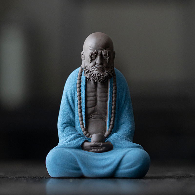 Ručne vyrobená čajová ozdoba z fialovej hliny Bodhidharma, stolová dekorácia pre čajovú ceremóniu, podložka na viečko