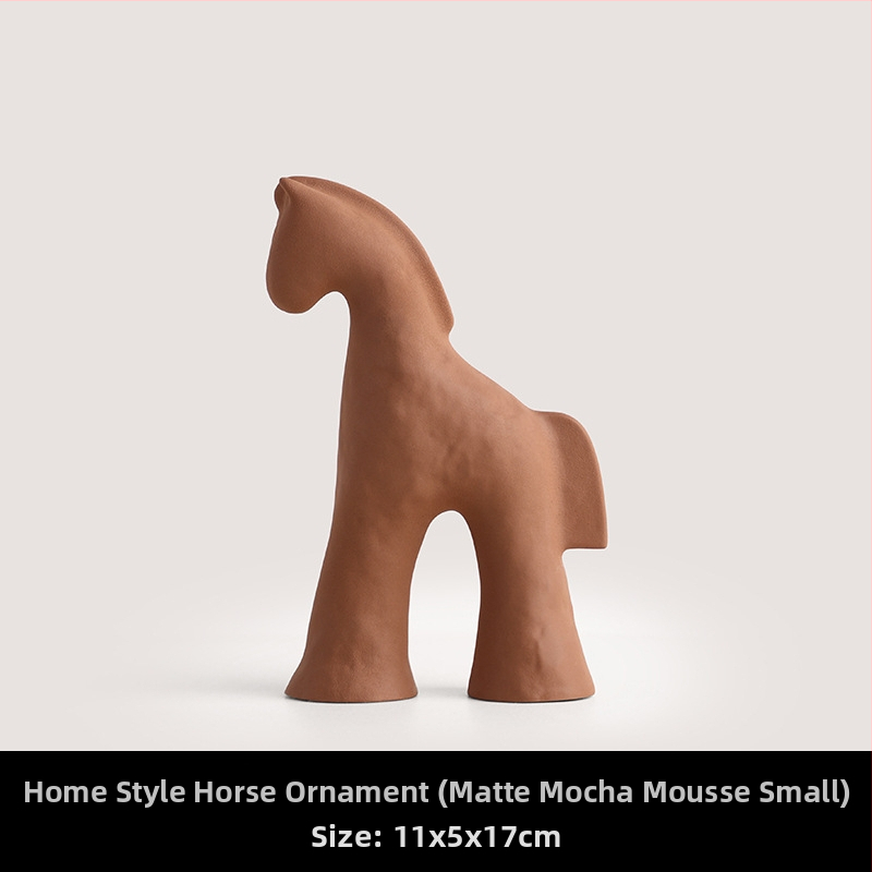 Keramický kôň na stole, Wabi-Sabi štýl, dekor do obývačky, moderný minimalistický dizajn